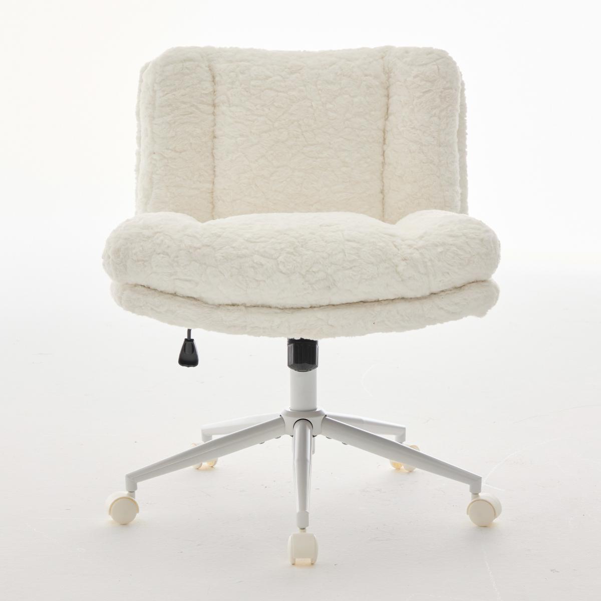 DREHSTUHL Creme Kunstfell mit Rollen, höhenverstellbar - Creme, Textil (63/94/67cm) - Urban Meuble