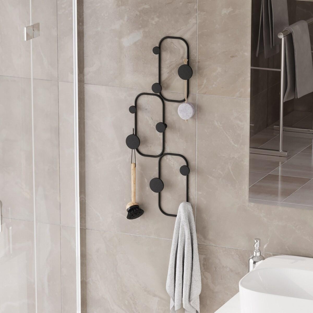 WANDGARDEROBE mit 6 abgerundeten Haken aus schwarzem Metall 28/5/70 cm - Schwarz, Metall (5/70/7cm) - Calicosy
