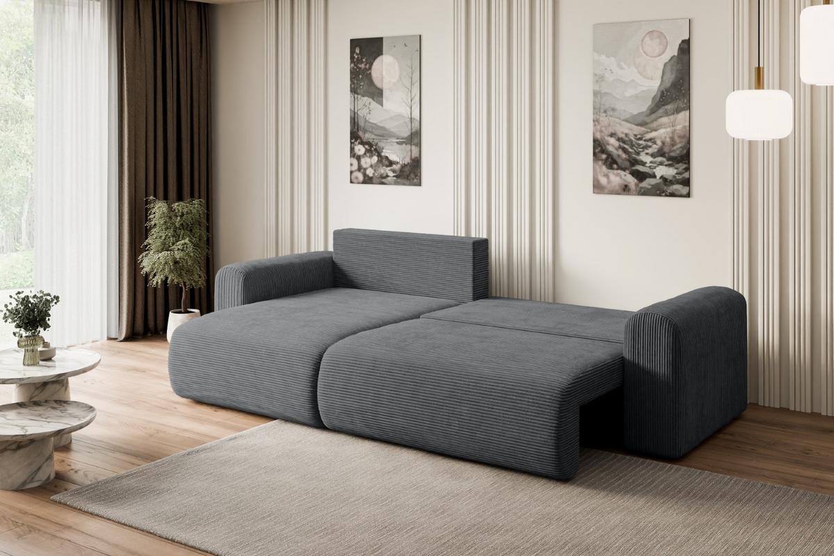 ECKSOFA mit Schlaffunktion und Bettkasten ORRO-L - 272x145x83 cm Dunkelgrau Cord - Dunkelgrau/Schwarz, Holzwerkstoff/Kunststoff (272/145cm) - ALTDECOR