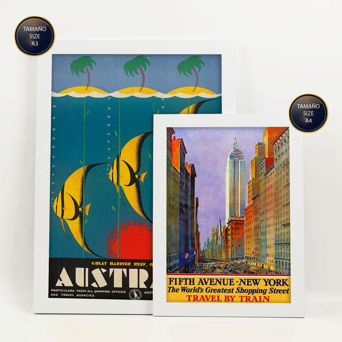 POSTER Set Mit 6 Von Norden Nach Süden Vollfarbige Illustrationen Von Vintage Tourismus Werbetafeln Aus Der Ganzen Welt A3 & A4 Weißer Rahmen - Weiß, Papier (29/3cm) - Nacnic