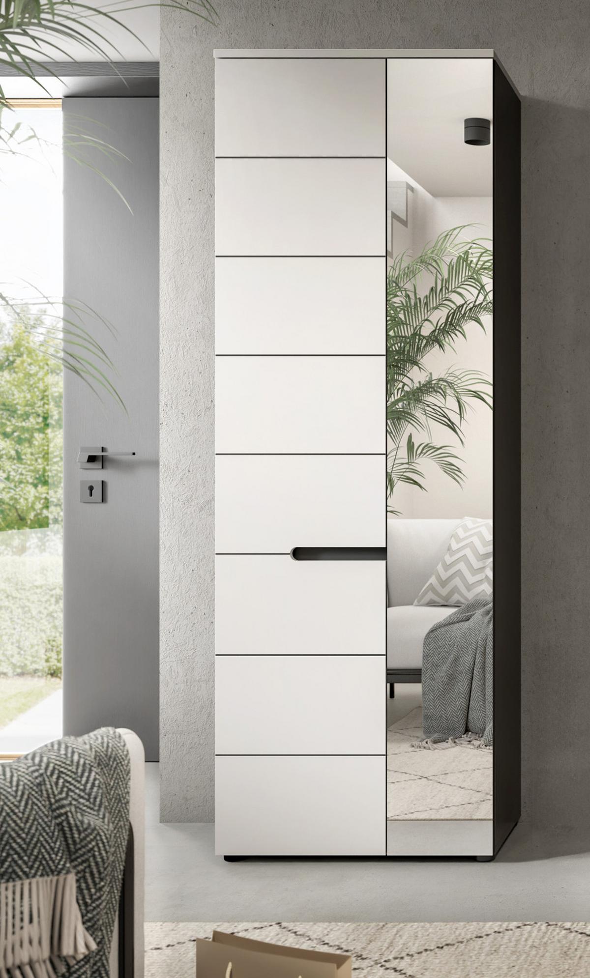 GARDEROBENSCHRANK weiß, grau 65 x 190 cm, Schuhschrank mit variabler Inneneinteilung, Soft-Close, Cooper - Schwarz/Weiß, Glas/Holzwerkstoff (65/190/37cm) - Inn.Furn