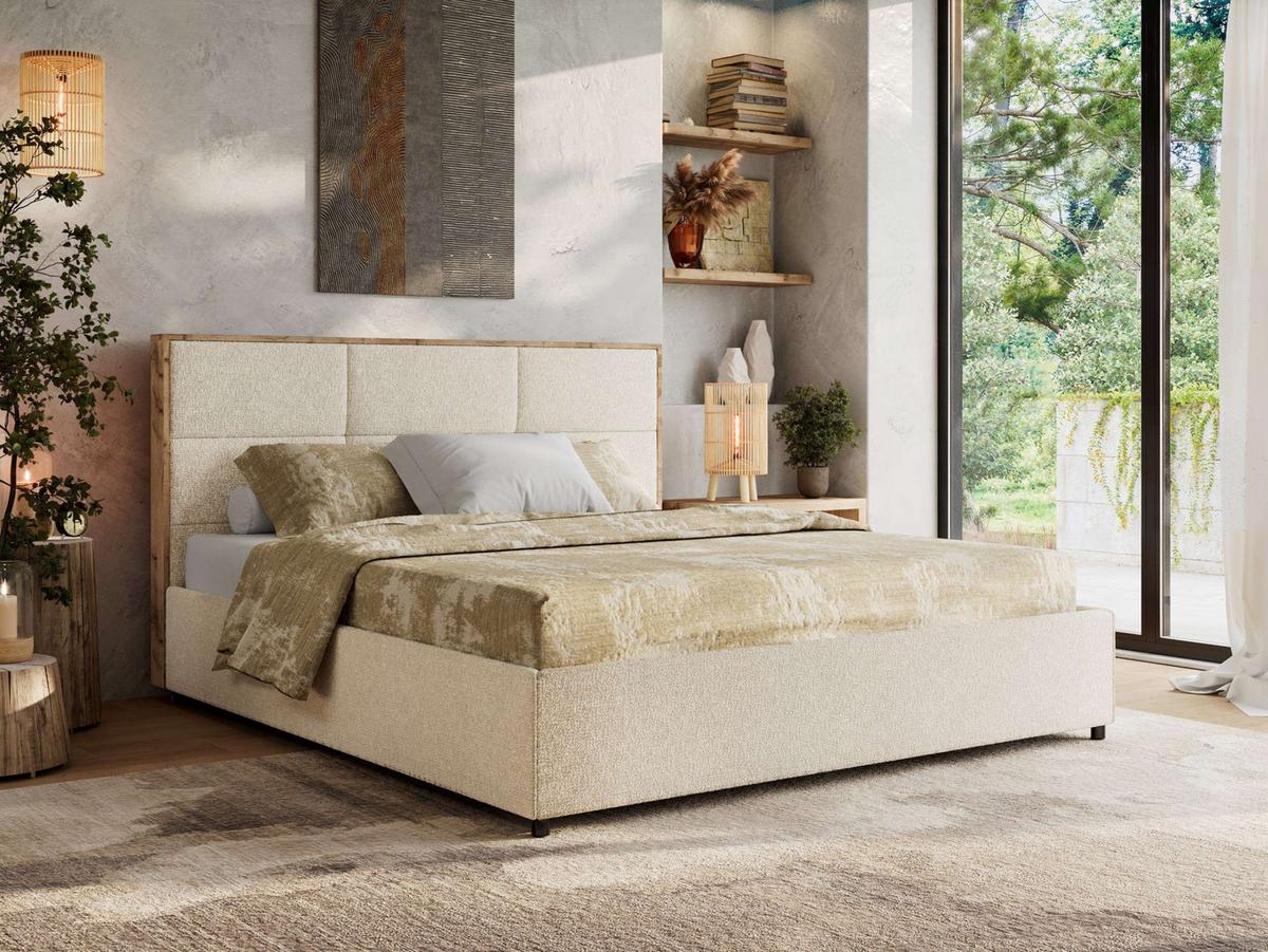 POLSTERBETT LERIO CLASSIC 180/200 - Creme Strukture - Multipocket-Matratze - Creme, Textil (180/200cm) - MKS