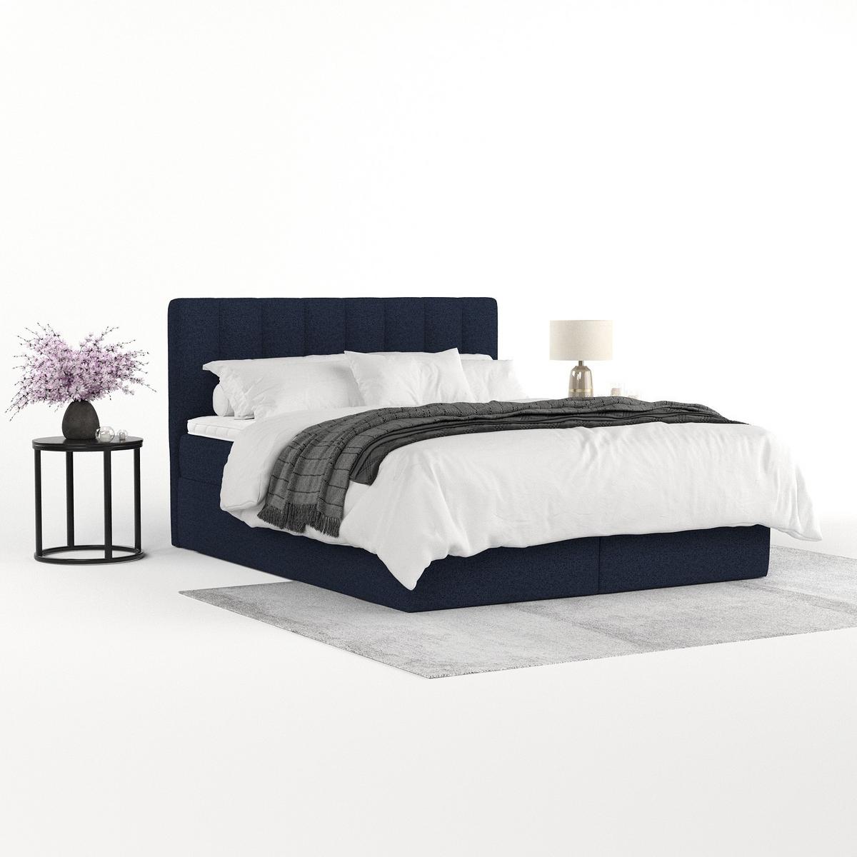 BOXBETT Lusso 200/200 cm Marineblau im Riva Stoff - Schwarz/Dunkelblau, Holz/Holzwerkstoff (200/200cm) - AltaBeds