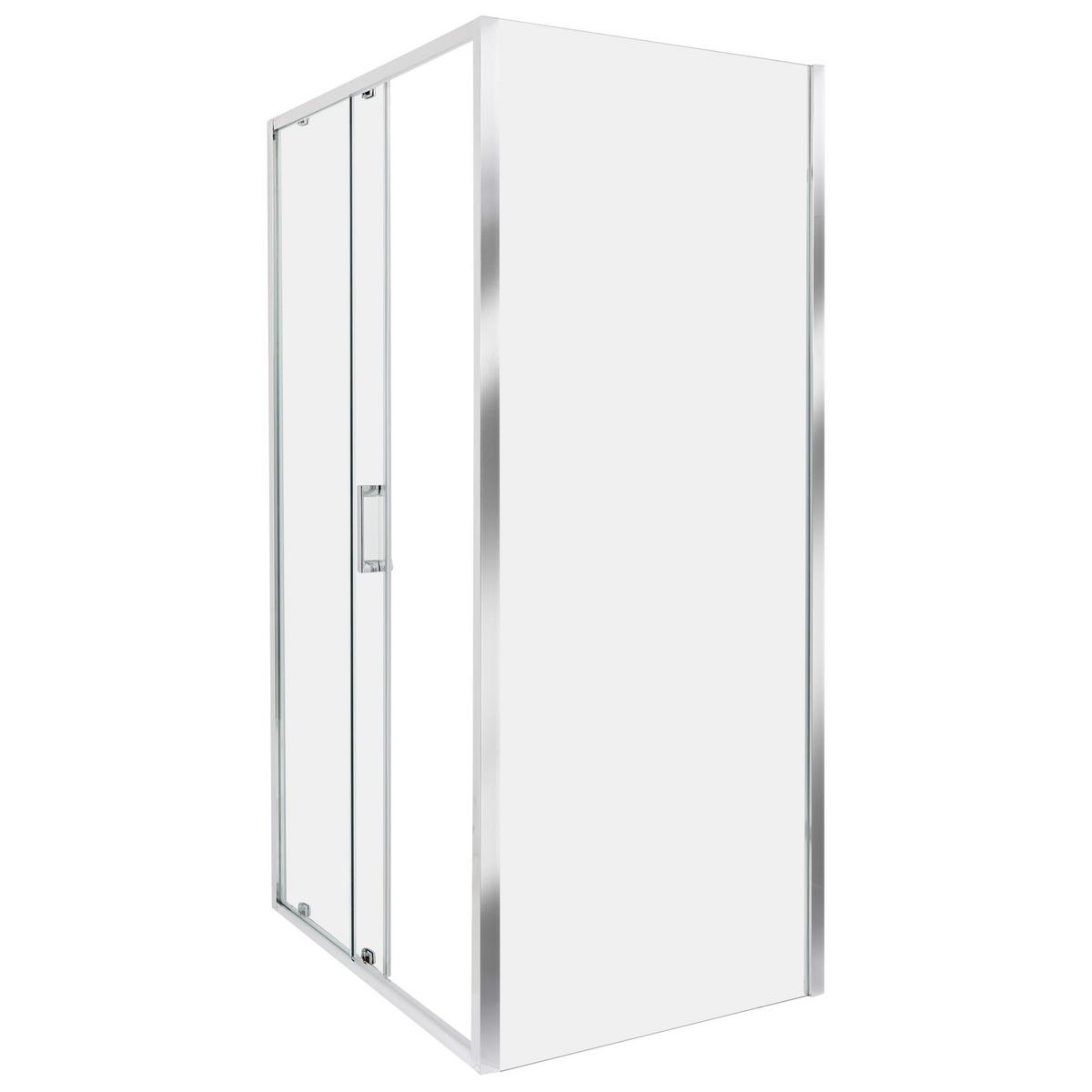 DUSCHKABINE 80/100/185 cm Silber Yoro - Transparent/Silberfarben, Glas (80/100/185cm) - Beliani