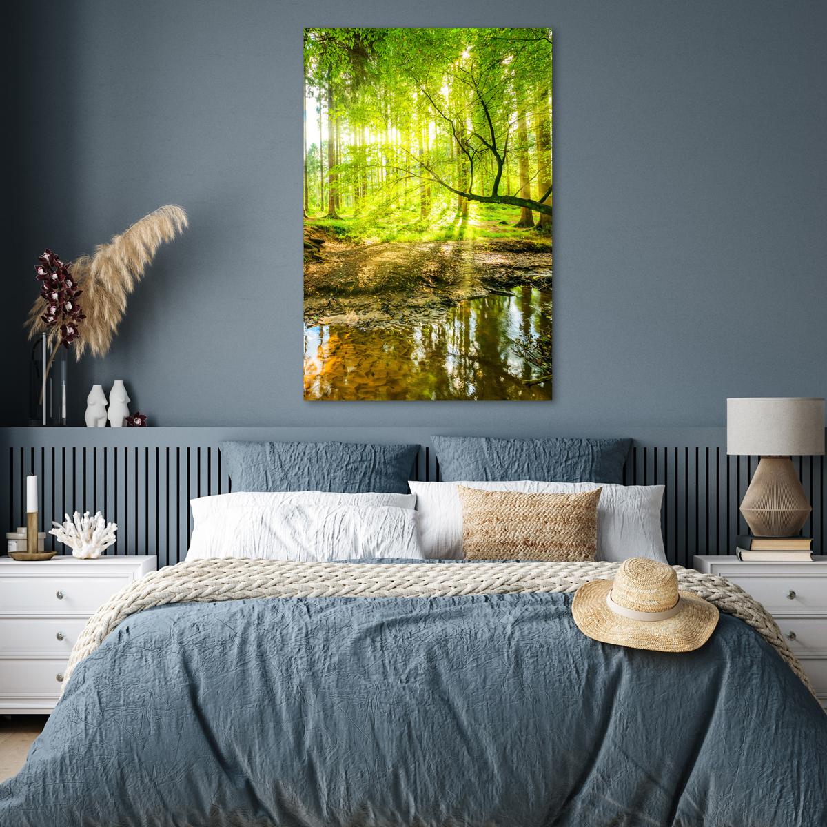 POSTER Wald - Landschaft - Wasser - Bäume - Sonne - Grün - Natur Wandbild Schlafzimmer 80x120 cm - Grün, Papier (80/120/0.1cm) - MuchoWow