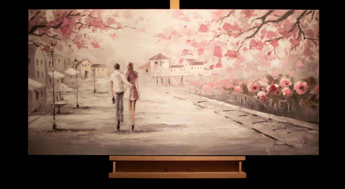 ACRYLBILD HANDGEMALT 120/60 cm - Pink/Beige, Holz/Textil (120/60cm) - KUNSTLOFT