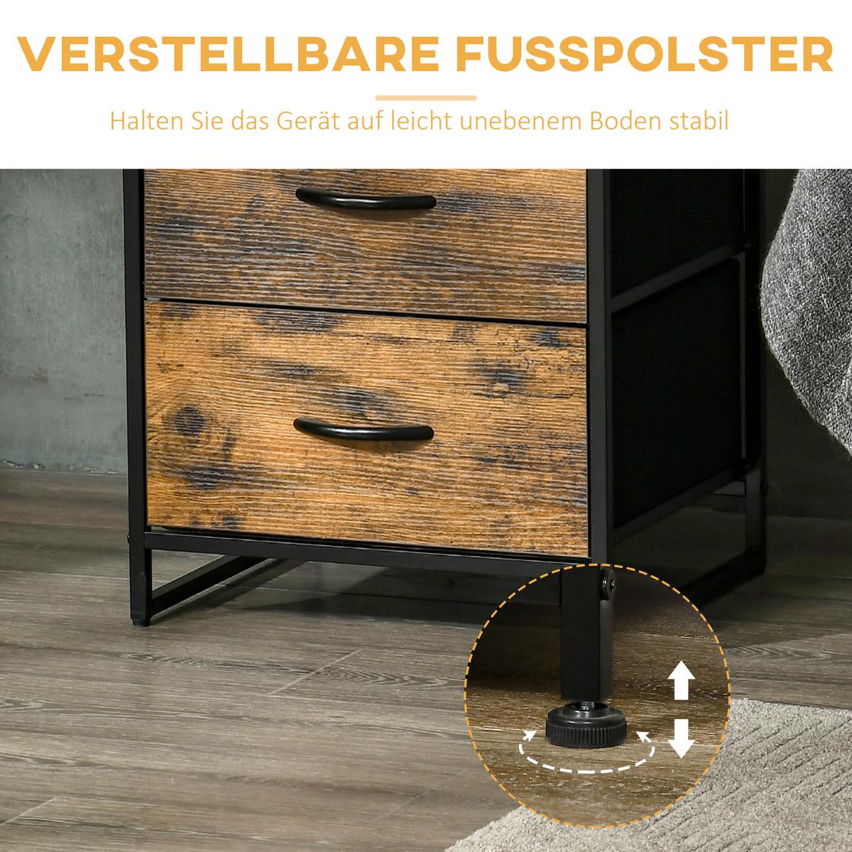 KOMMODE aus Stoff mit 2 Schubladen, Rustikal-Braun - Braun, Textil (40/70.5/45cm) - HOMCOM