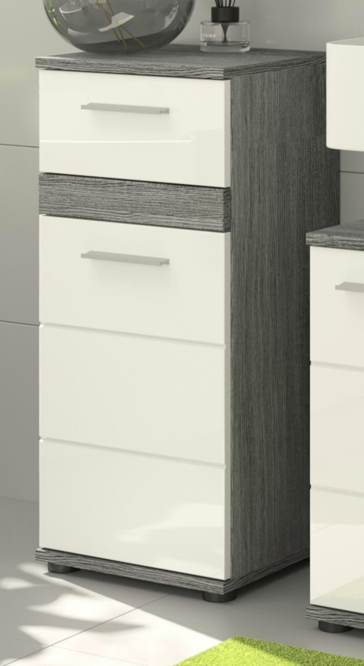 KOMMODE weiß Hochglanz, grau Rauchsilber 35 cm, Badschrank mit Schublade - Weiß Hochglanz/Silberfarben, Holzwerkstoff/Kunststoff (35/79/31cm) - Inn.Furn