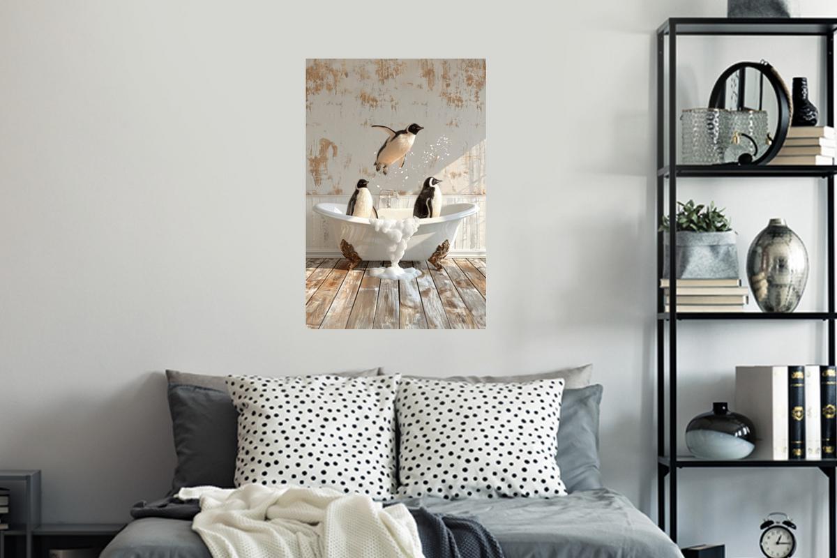WANDTATTOO Vintage - Pinguin - Badewanne - Schaumstoff Wandbild 40x60 cm - Schwarz, Kunststoff (40/60/0.1cm) - MuchoWow