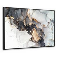 LEINWAND Bilder mit Rahmen - Marmor - Schwarz - Weiß - Gold - Luxus - Abstrakt - 90x60 - Goldfarben, Textil (90/60cm) - MuchoWow