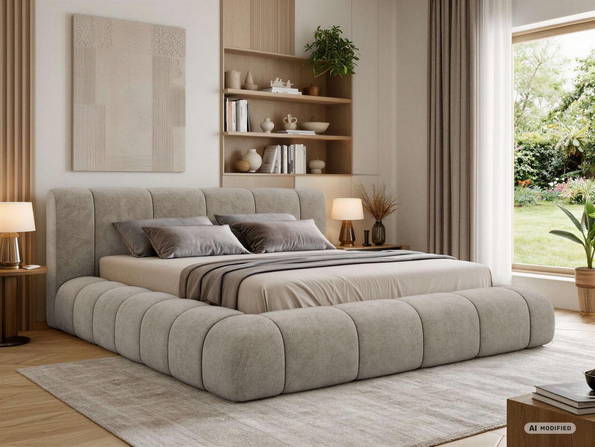 POLSTERBETT NUBEA CLASSIC 140/200 - Beige Struktur - ohne Matratze - Beige/Schwarz, Kunststoff/Textil (140/200cm) - MKS