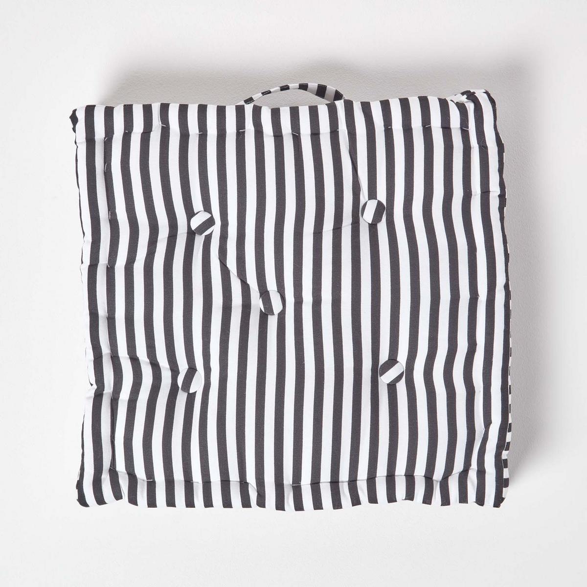 SITZKISSEN schwarz-weiß gestreift 40/40/8 cm - Schwarz, Textil (40/40/8cm) - Homescapes
