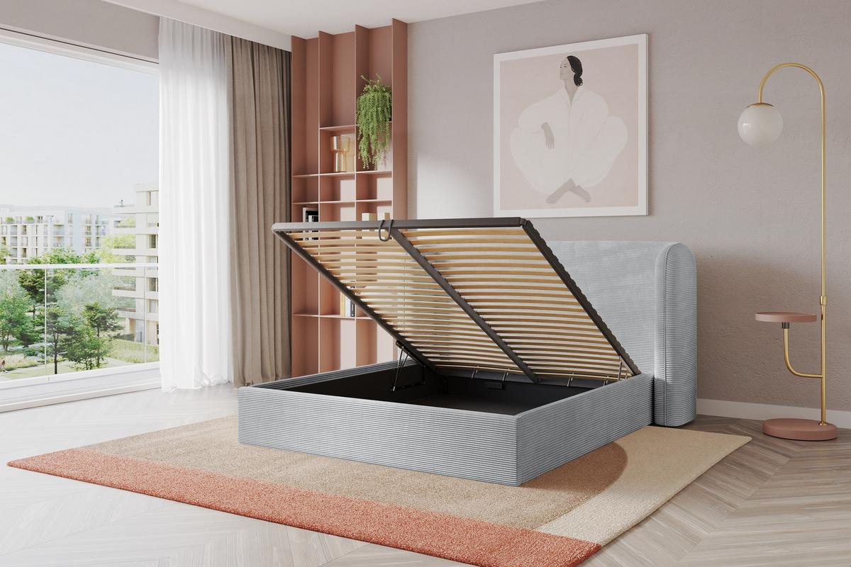 POLSTERBETT mit Bettkasten und Lattenrost, Bett mit Matratze H3/H4 - ESTI 180x200 Grau - Alufarben, Holzwerkstoff/Textil (180/200cm) - ALTDECOR