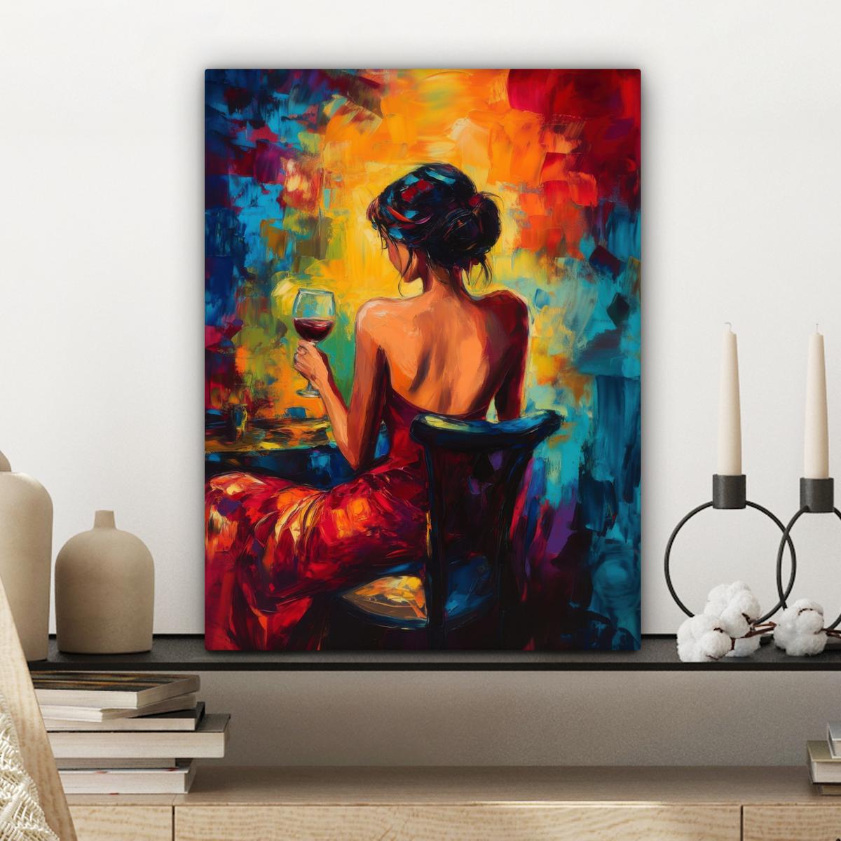 LEINWANDBILD Wein - Frau - Stimmungsvoll - Farbenfroh Room Decor 30x40 cm - Bordeaux, Textil (30/40cm) - MuchoWow