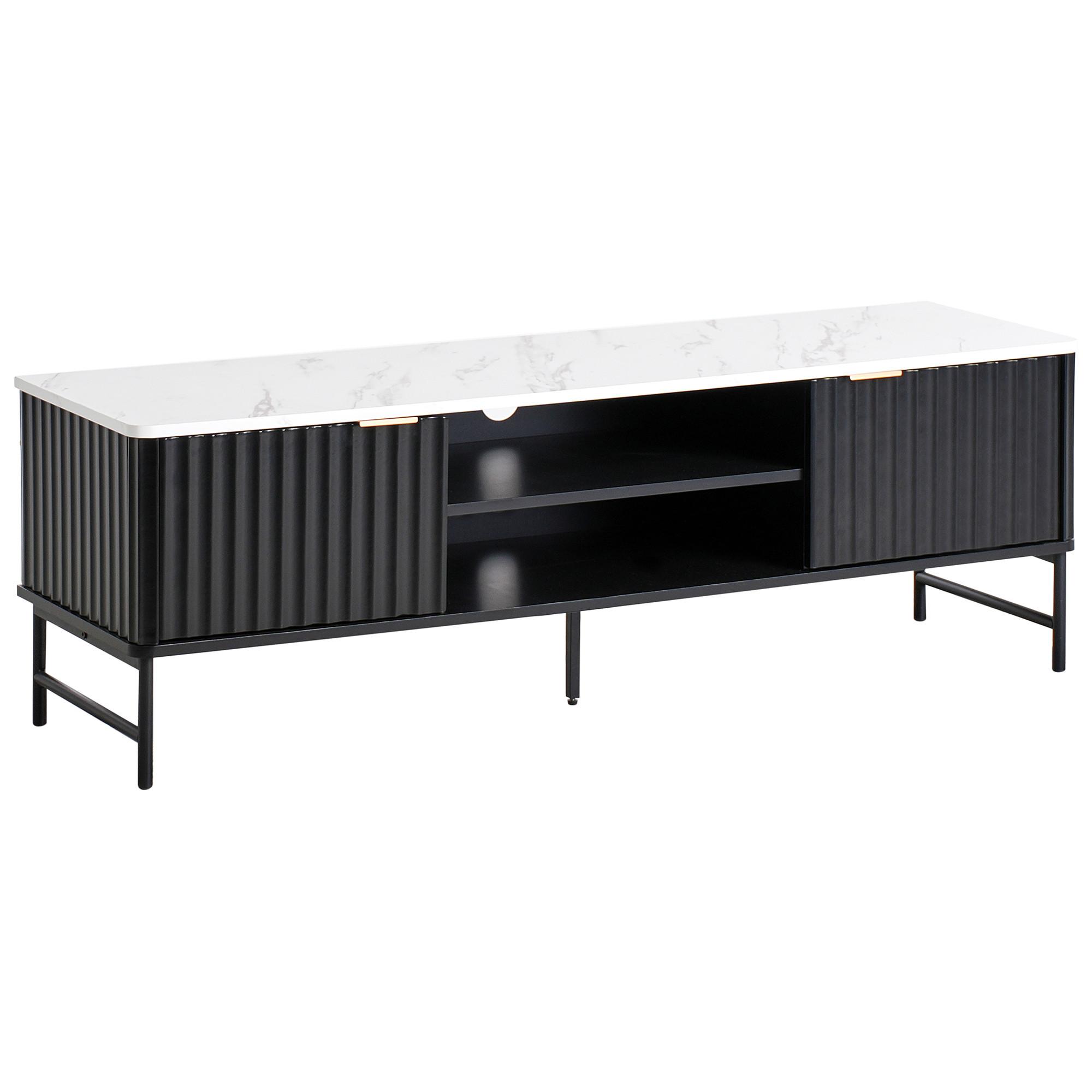 TV-MÖBEL Marmor Optik/Schwarz Glastonbury - Schwarz/Weiß, Holzwerkstoff (140/46/40cm) - Beliani