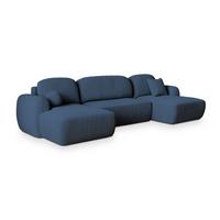 WOHNLANDSCHAFT SAVONA P Blau Kordstoff mit Schlaffunktion - Blau/Schwarz, Holz/Kunststoff (320/90/148cm) - MASSENO
