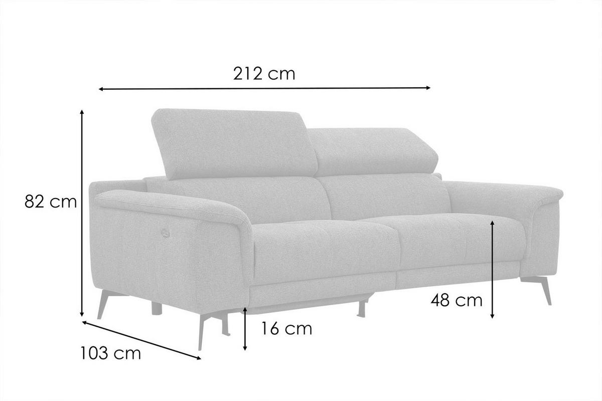 RELAXSOFA FIERO 3-Sitzer mit 1 Relaxfunktion, hellgrau - Hellgrau/Schwarz, Holzwerkstoff/Textil (212/82/103cm) - Wozimo