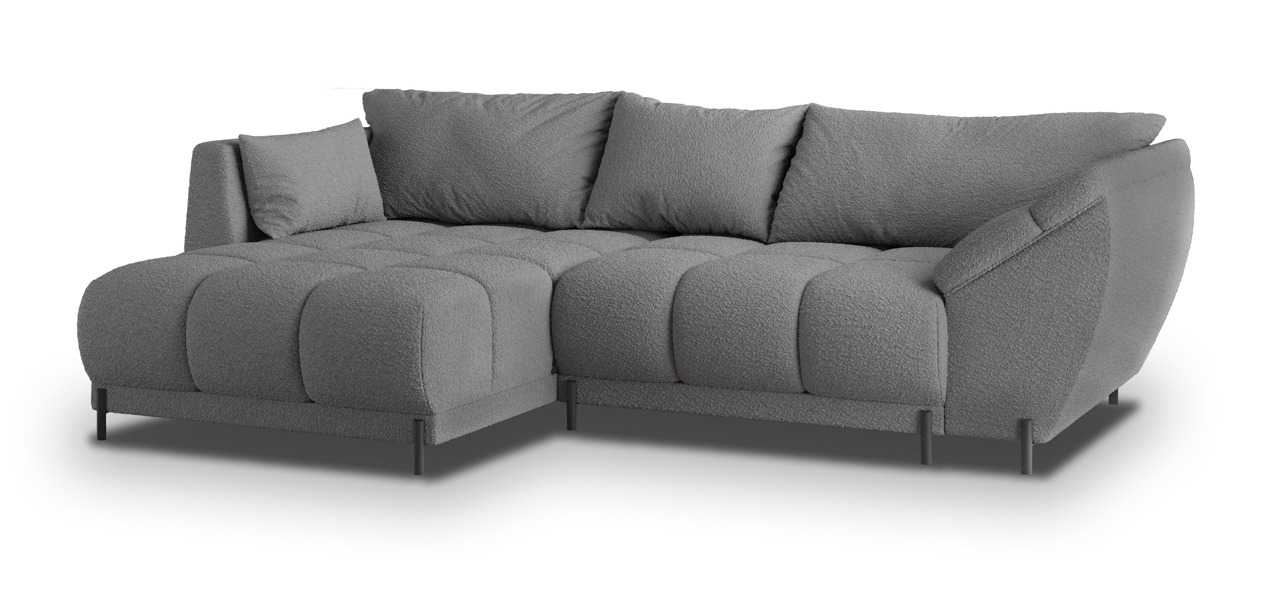 ECKSOFA VESTANO L-S Grau Boucle-Stoff mit Schlaffunktion - Grau, Holz (287/182cm) - MASSENO
