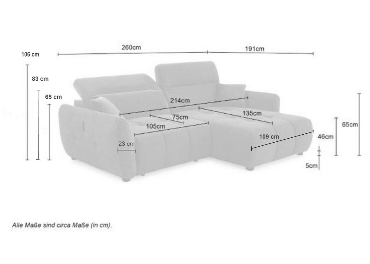 ECKSOFA mit elektrischer Sitztiefenverstellung, Kopflehnen verstellbar, USB-C und -A Ladefunktion B260/T191/H106 cm, Flachgewebe Beige / 15405 - Beige/Multicolor, Kunststoff/Textil (260/191cm) - luma-home