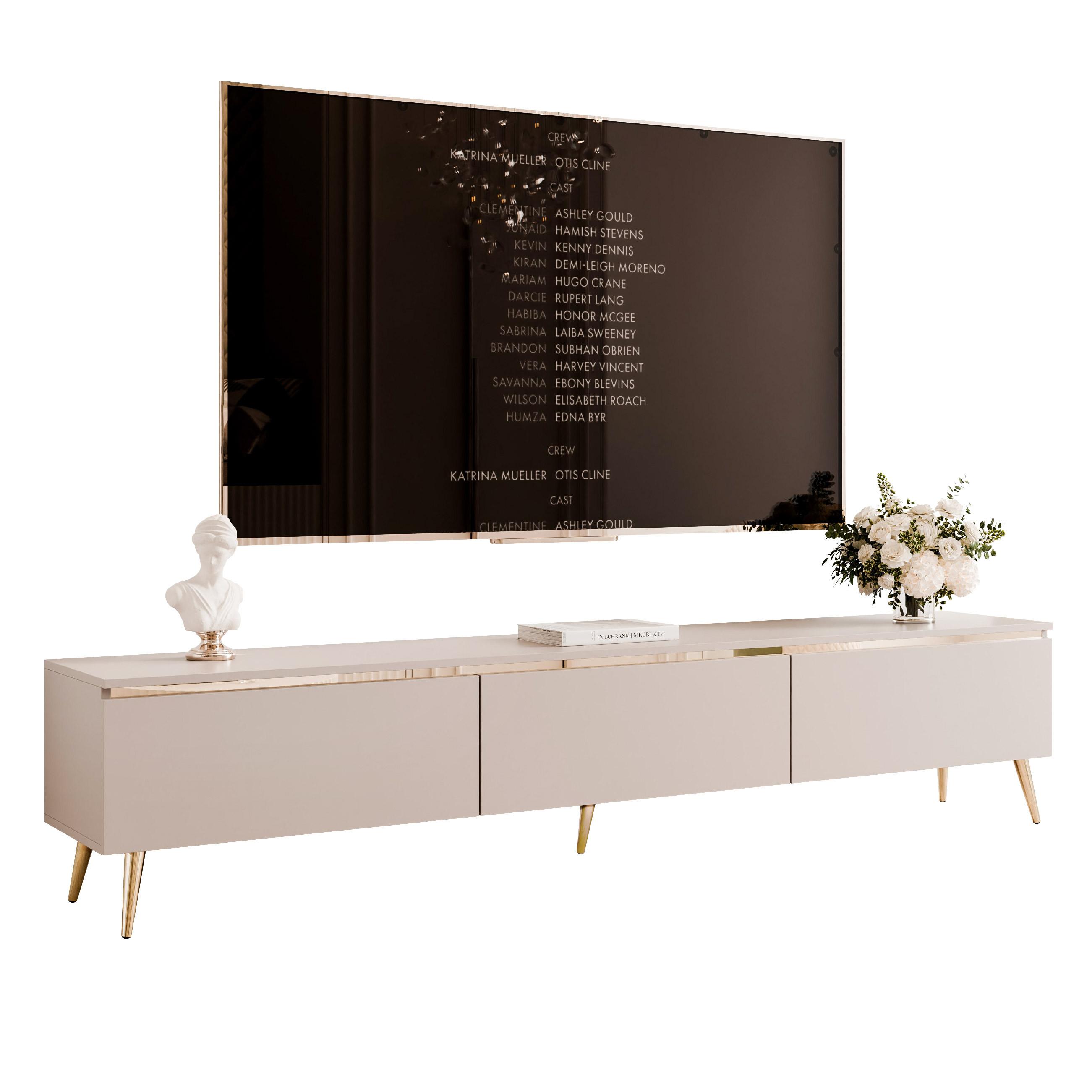 TV-SCHRANK SELIA 200 cm auf Füßen, Kaschmir mit goldener Zierleiste und LED-Beleuchtung - Kaschmir, Holzwerkstoff (200/42/35cm) - Idohome