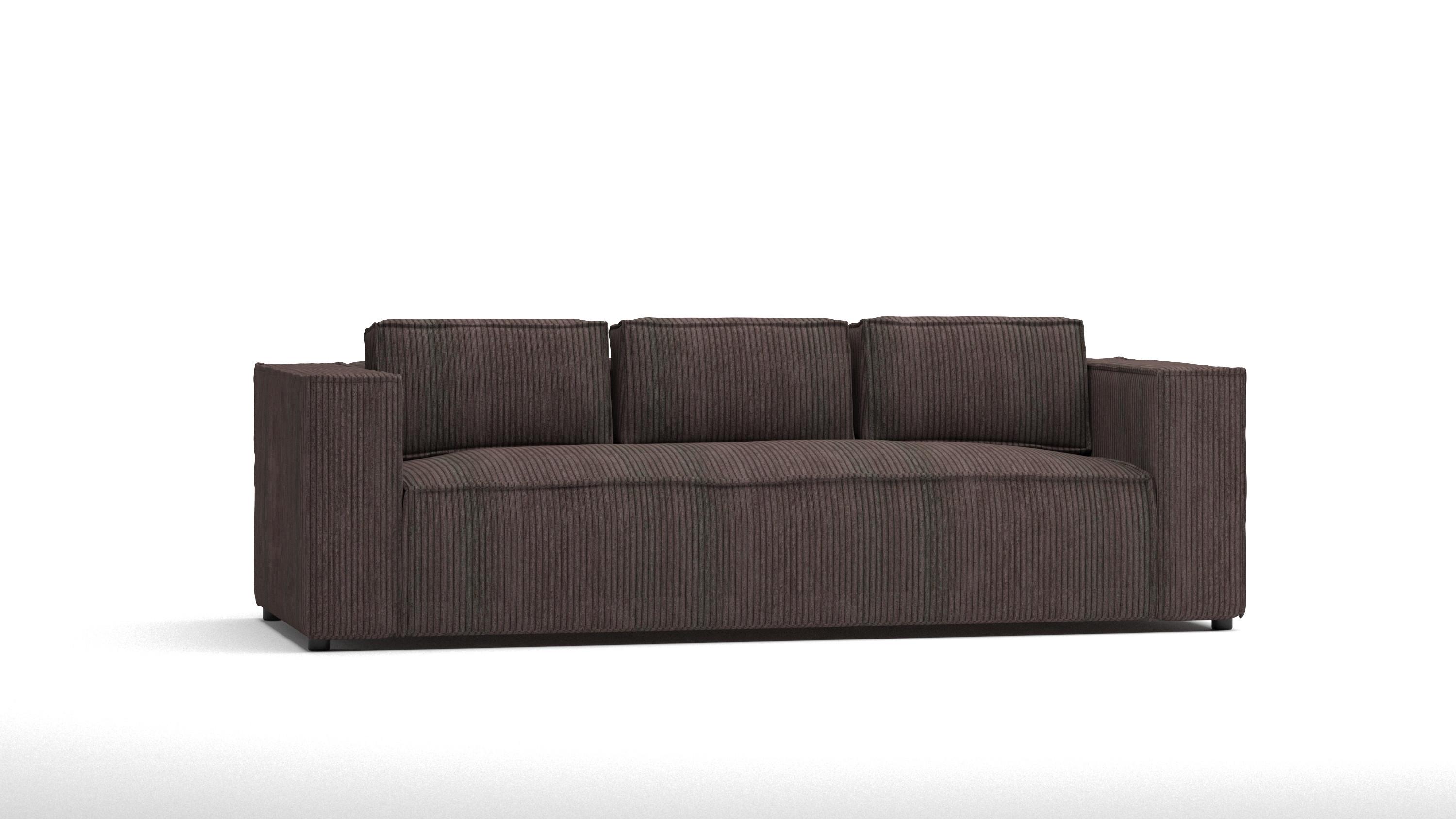 3-SITZER-SOFA Nova Dunkelbraun Cord - Dunkelbraun/Schwarz, Holz/Kunststoff (230/64/92cm) - S-Style Möbel