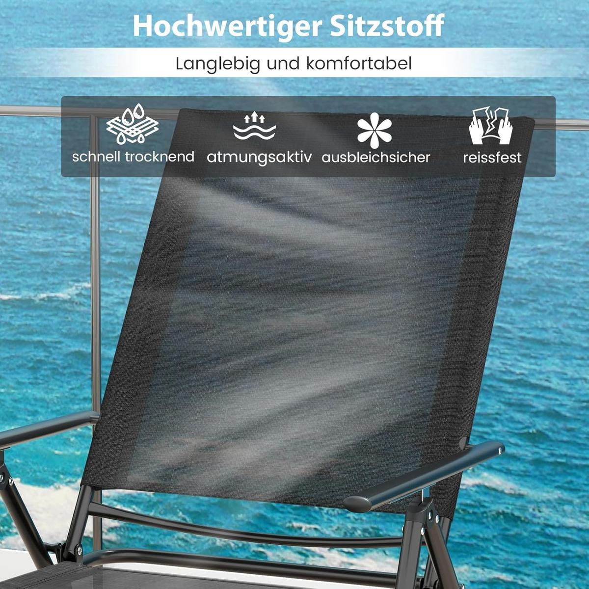 SONNENLIEGE Schwarz(2er-Set) - Schwarz, Metall (189/65/64cm) - COSTWAY