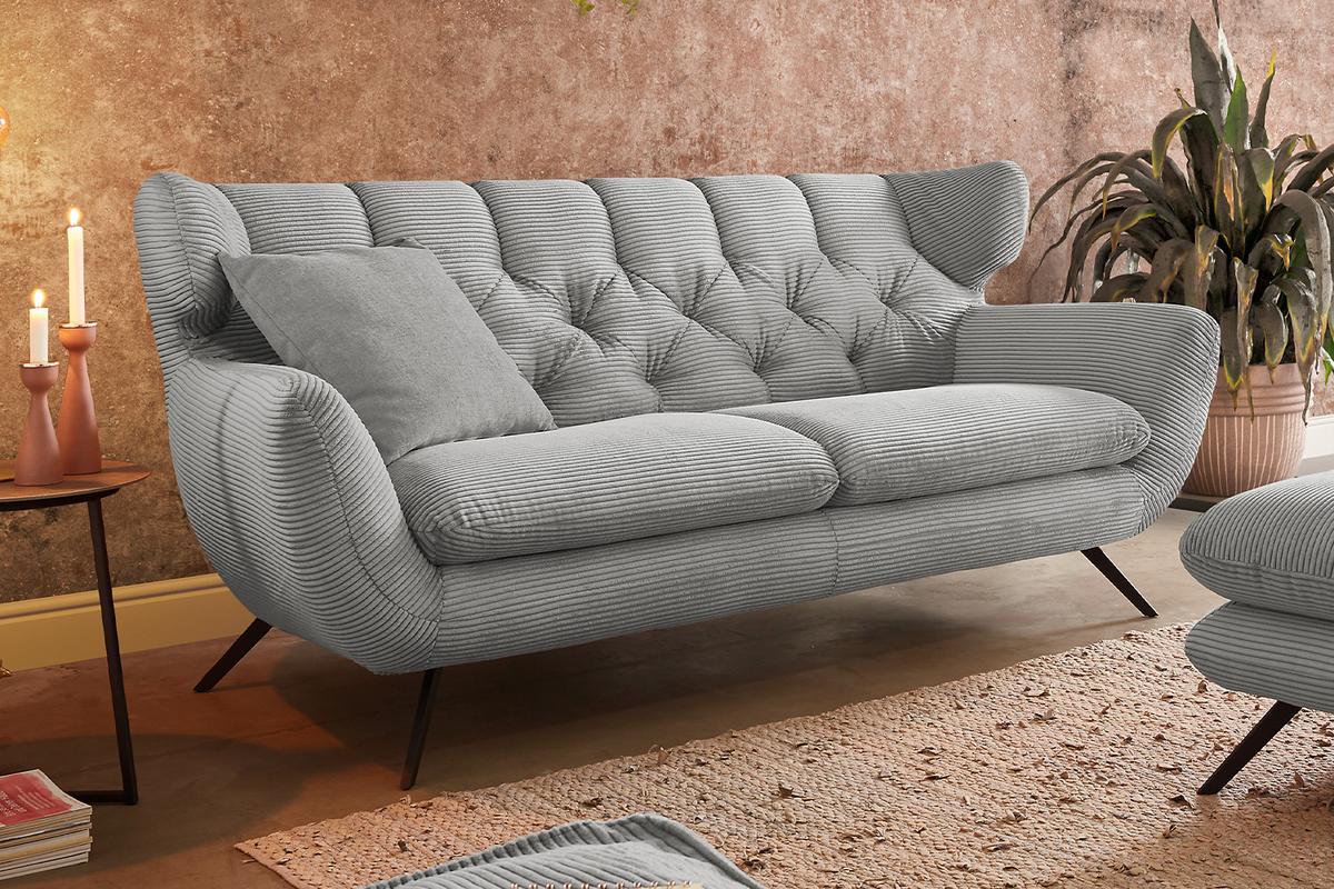 SITZGRUPPE CHARME Hellgrau Cord - Hellgrau, Textil (200/94/95cm) - KAWOLA