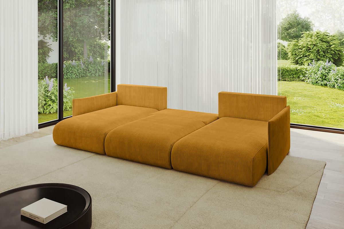 WOHNLANDSCHAFT mit Schlaffunktion und Bettkasten ONESK-U 317x177x72 Senfgelb Cord - Currygelb, Holzwerkstoff/Kunststoff (317/72/177cm) - ALTDECOR