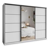 SCHWEBETÜRENSCHRANK VARO 250/205/60 cm 3-türig mit Spiegel und Schubladen Weiß - Schwarz/Weiß, Holzwerkstoff (250/205/60cm) - MASSENO