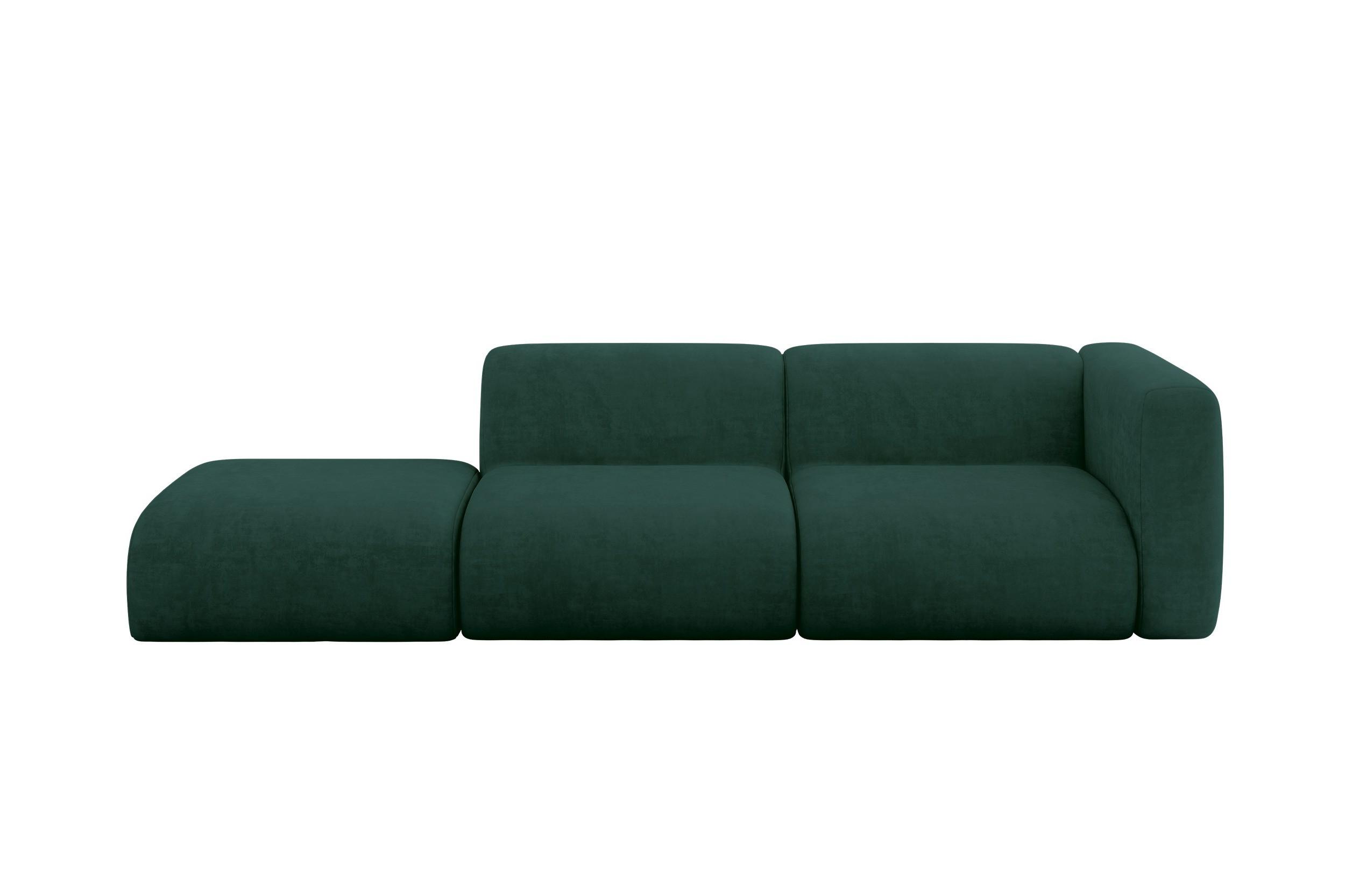 SOFA Ottomane Rechts MIRA-S3 296x89x70 Grün Velours - Dunkelgrün/Schwarz, Holzwerkstoff/Kunststoff (296/70/89cm) - ALTDECOR
