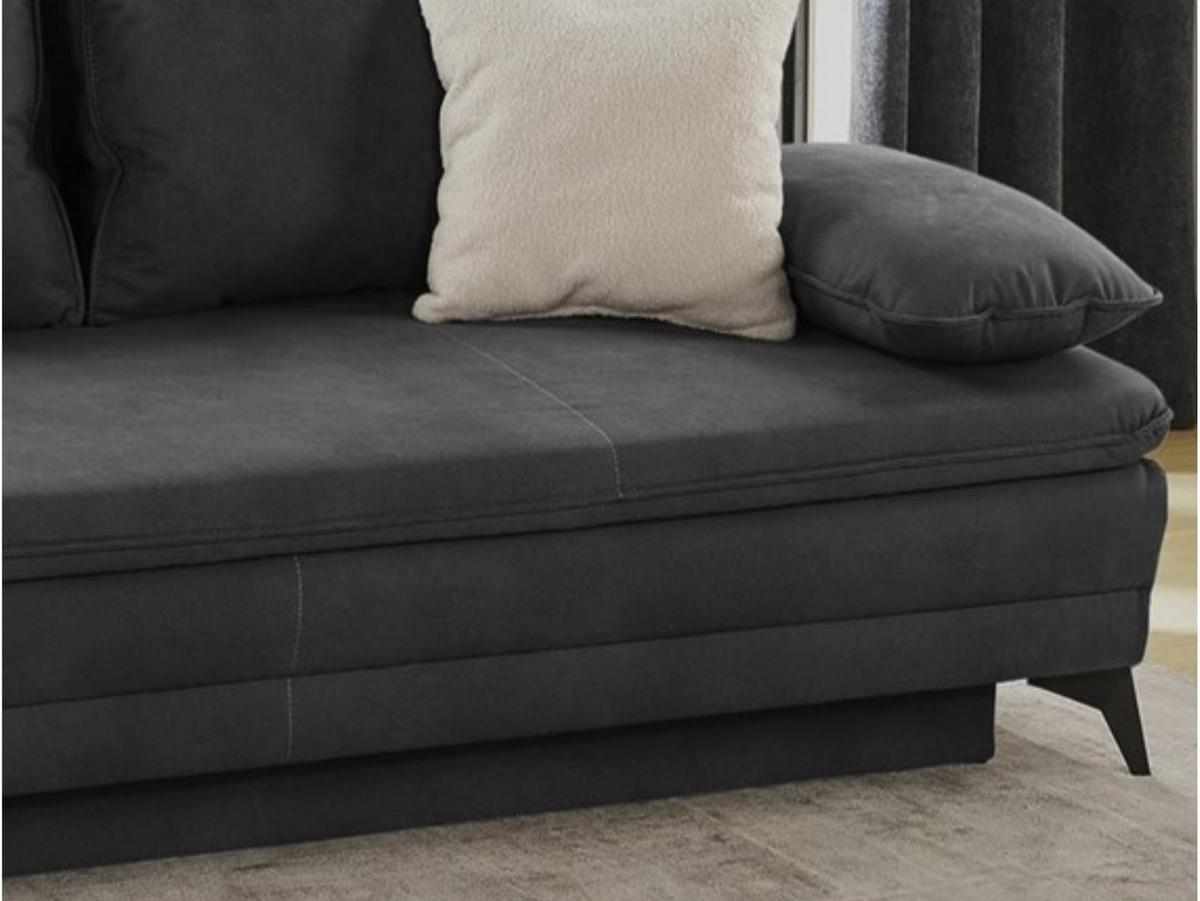 DAUER-SCHLAFSOFA Wellenunterfederung integr.Topper Bettkasten B202/T105/H90 cm, Liegefläche 158x199 cm, Mikrofaser Anthrazit / 15159 - Anthrazit/Schwarz, Textil/Metall (202/90/105cm) - luma-home