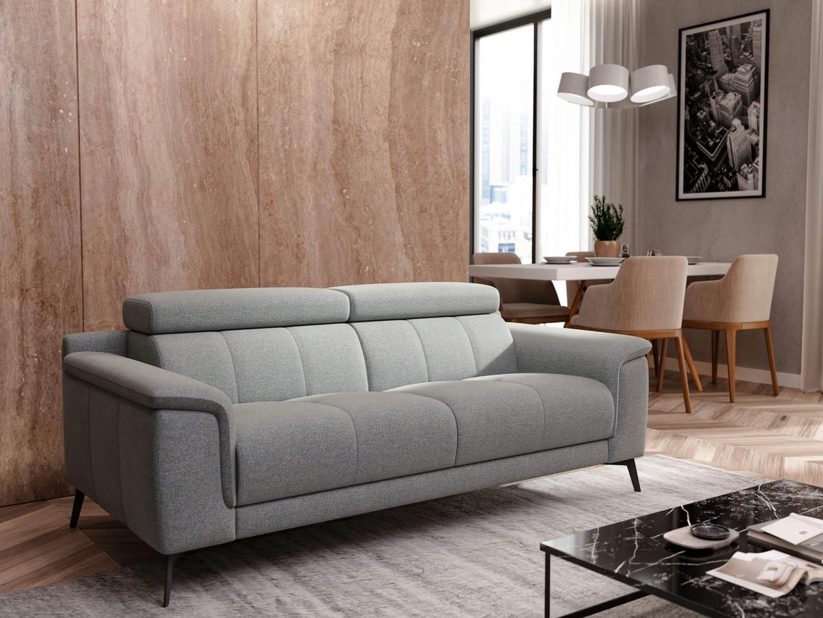 SOFA FIERO 3-Sitzer, silberfarben - Silberfarben/Schwarz, Holzwerkstoff/Textil (212/82/103cm) - Wozimo