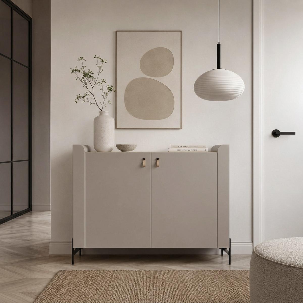 KOMMODE Sorella mit 2 Türen, 130 cm, für Jugendzimmer, Porcini + Eiche Mavelie - Eichefarben/Cappuccino, Leder/Holzwerkstoff (130/95/42cm) - Beautysofa