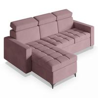 ECKSOFA KAME Rosa Plüsch-Stoff mit Schlaffunktion - Schwarz/Rosa, Holz/Textil (227/168cm) - MASSENO