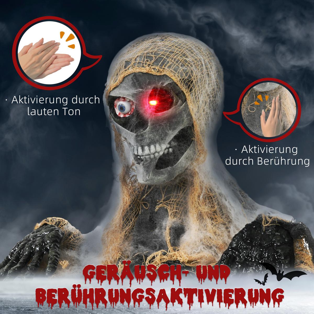 HALLOWEEN Dekoration Einäugige Mumie, Krabbelnde Mumie mit Rot Leuchtende Augen - Multicolor, Kunststoff (18/35/55cm) - HOMCOM