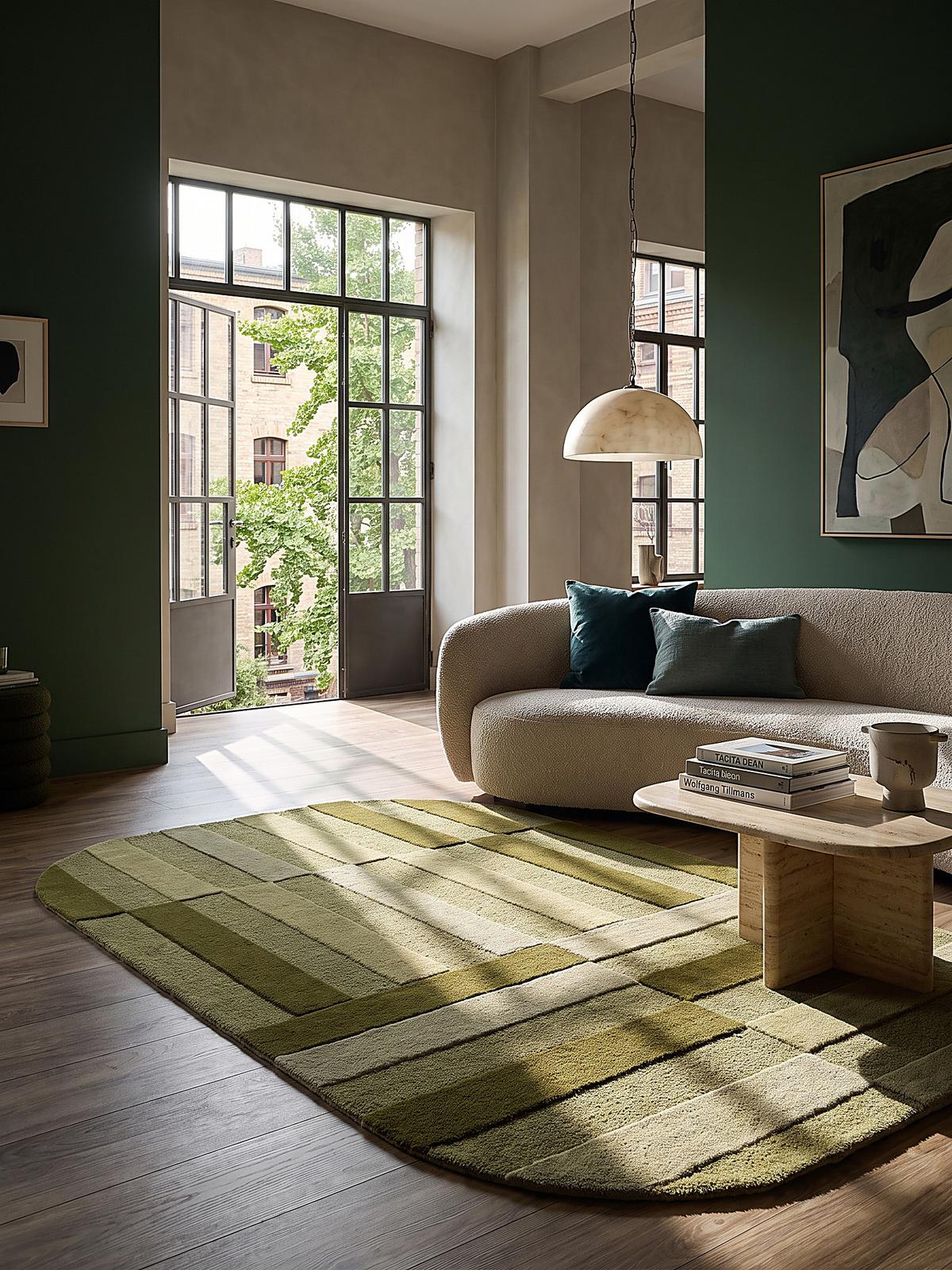 WOLLTEPPICH handgetuftet LUNAN, Blockstreifen, Olivgrün, 140 x 200 cm - Grün, Textil (140/200cm) - KADIMA DESIGN