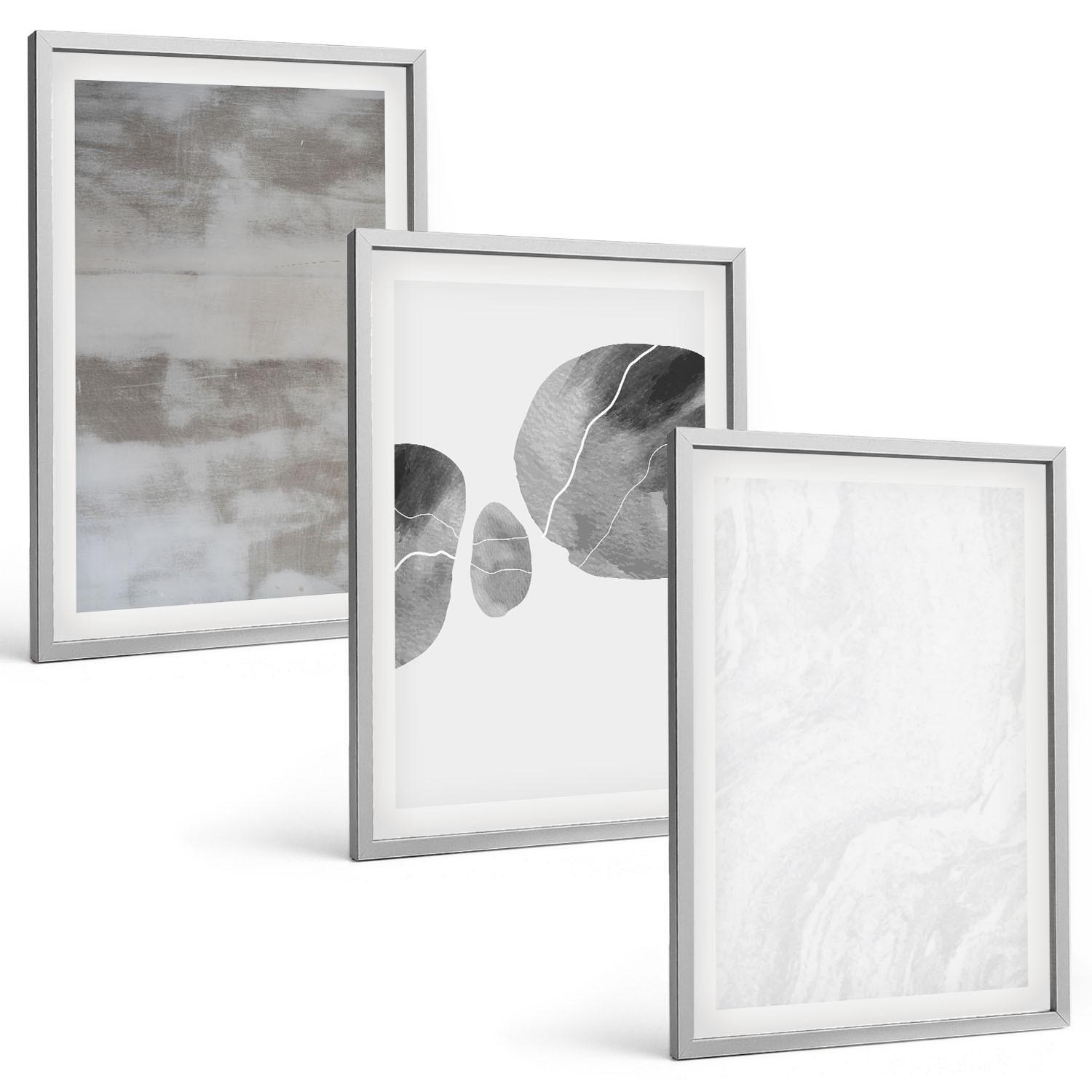 BILDER SET 3er Set - 40x60 cm Silberner Rahmen - Abstrakte moderne Strukturen - Silberfarben, Kunststoff (40/60cm) - TULUP