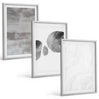 BILDER SET 3er Set - 40x60 cm Silberner Rahmen - Abstrakte moderne Strukturen - Silberfarben, Kunststoff (40/60cm) - TULUP