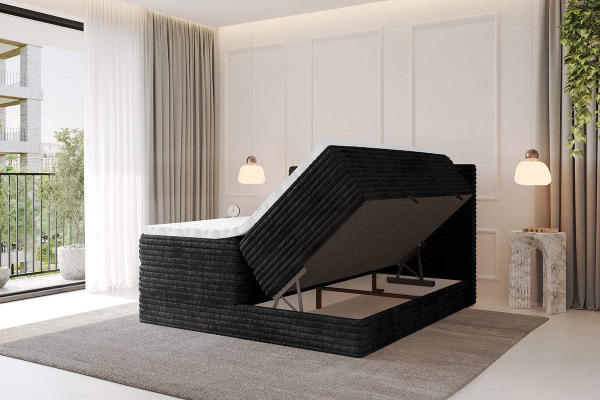 BOXSPRINGBETT mit Matratze H3|H4 und Lattenrost - TOLO KING-v1 120x200 Cord - Schwarz - Schwarz, Holzwerkstoff (120/200cm)