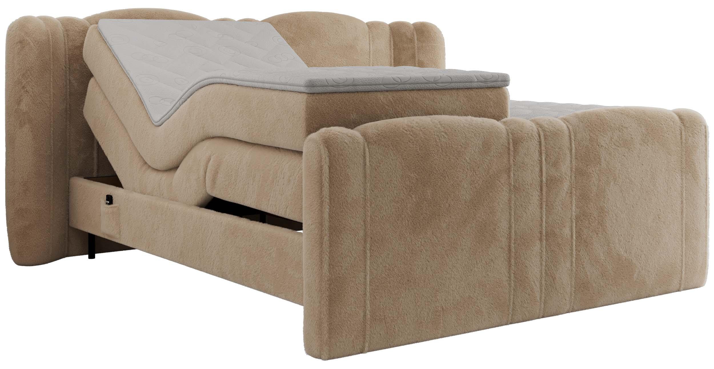 BOXBETT FORTINA 160/200 - Beige Plüsch - H4 - Beige, Holz/Textil (160/200cm) - MKS