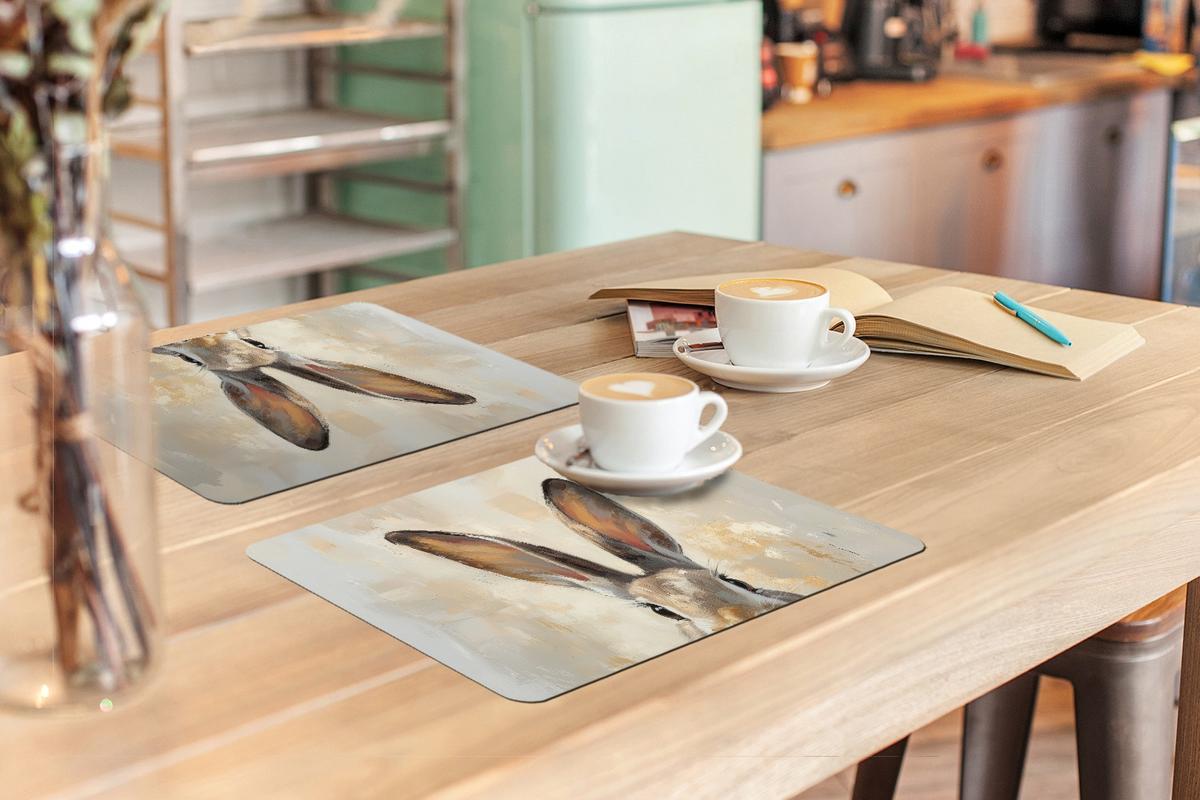 PLATZSETS 6er-Set Hase - Ohren - Braun Unterlage 45x30 cm - Beige, Kunststoff (0.3/45/30cm) - MuchoWow
