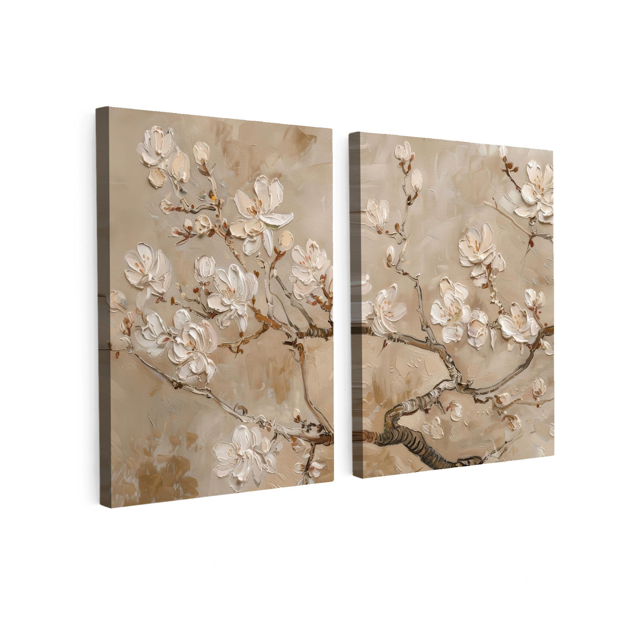 LEINWANDBILD 2er Set Beige - Blüte - Modern 100x70 cm - Beige, Textil (100/70cm) - MuchoWow