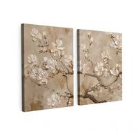 LEINWANDBILD 2er Set Beige - Blüte - Modern 100x70 cm - Beige, Textil (100/70cm) - MuchoWow