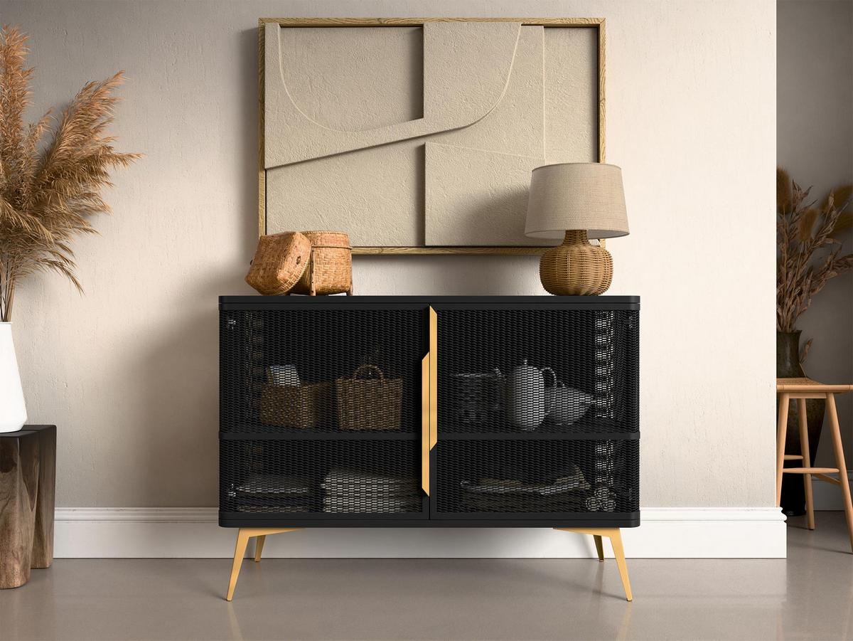 KOMMODE Modera 2 - Goldfarben/Schwarz, Holzwerkstoff/Metall (120/85/40cm) - MIRJAN24