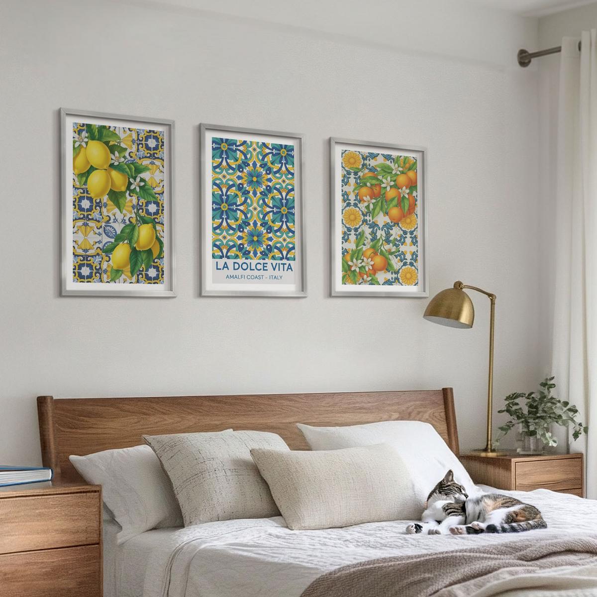 BILDER SET 3er Set - 40x60 cm Silberner Rahmen - Zitronen, Orangen, Blumen, Italien - Silberfarben, Kunststoff (40/60cm) - TULUP