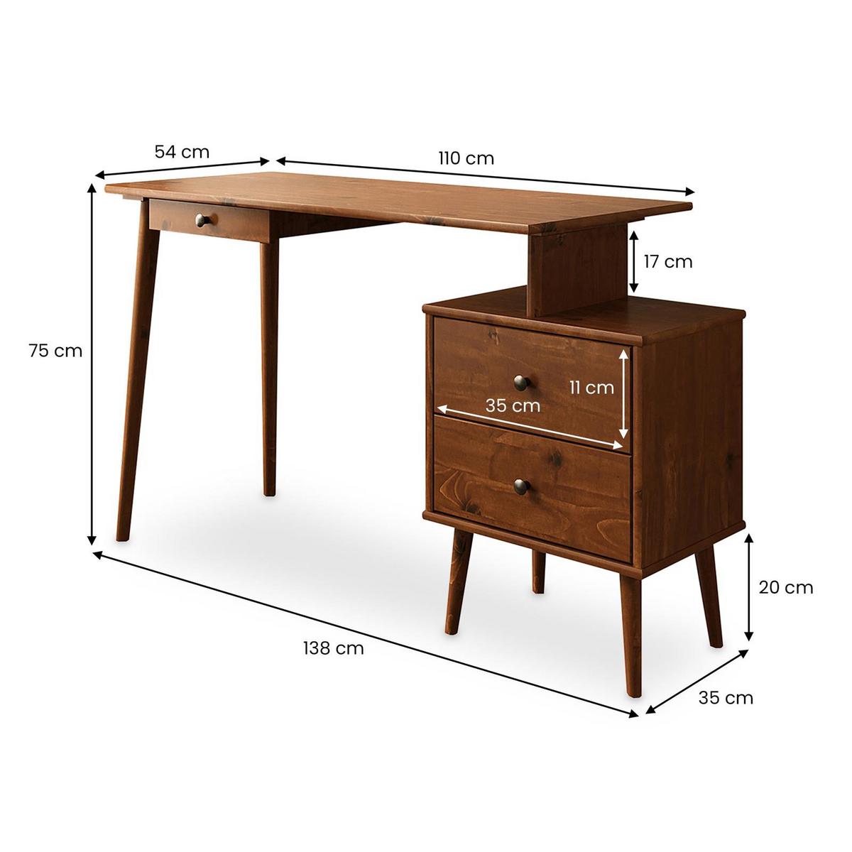 SCHREIBTISCH PIERO Kastanie - Kastanienfarben, Holz (54/138/75cm) - IDIMEX