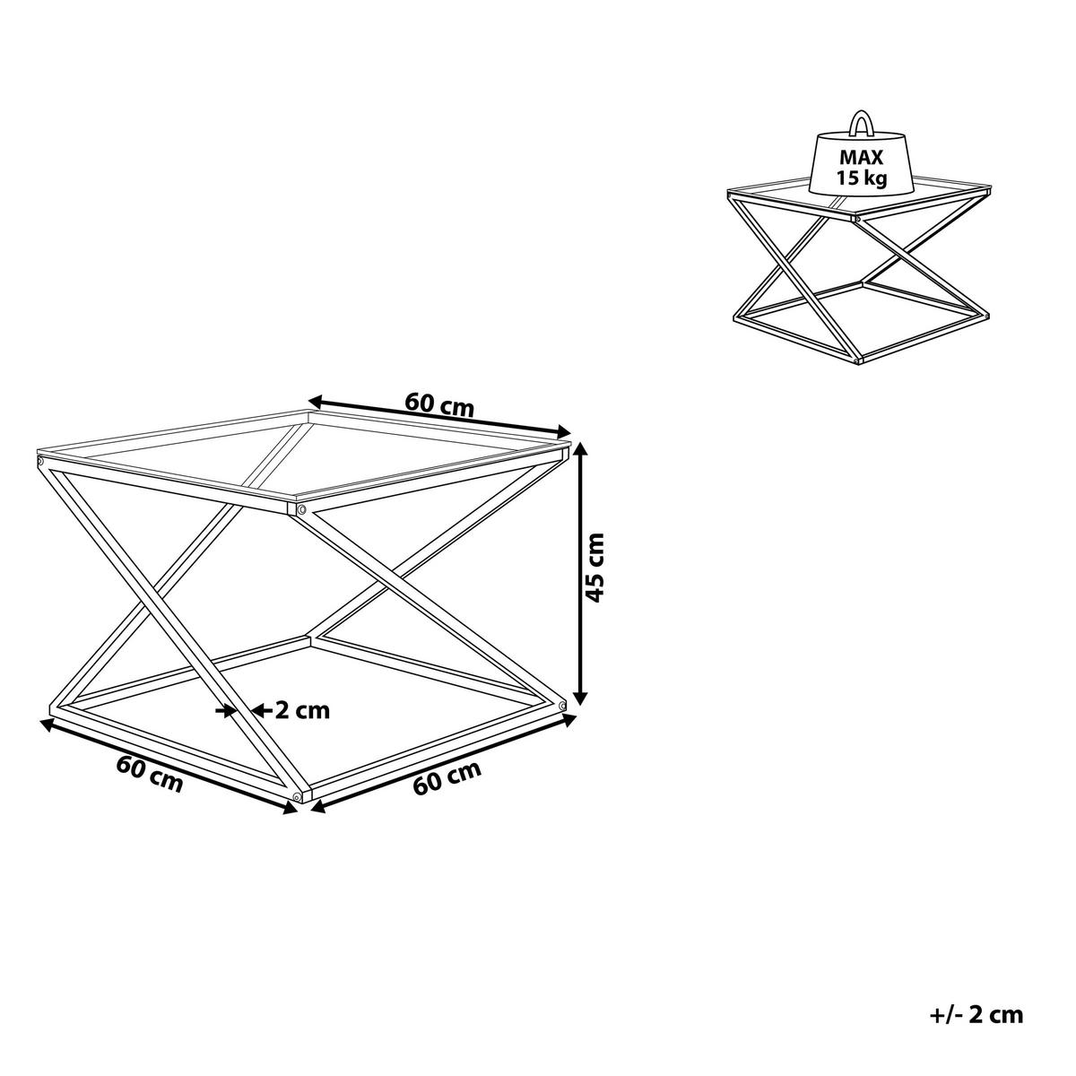 COUCHTISCH Glas Silber quadratisch 60/60 cm Beverly - Transparent/Silberfarben, Glas (60/60/45cm) - Beliani