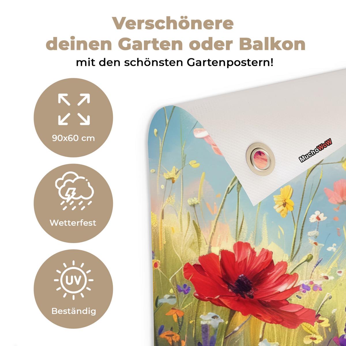 GARTENPOSTER Blumen - Natur - Botanik - Kunst Gartendeko 90x60 cm - Hellblau, Kunststoff (90/60/0.2cm) - OnlyWow