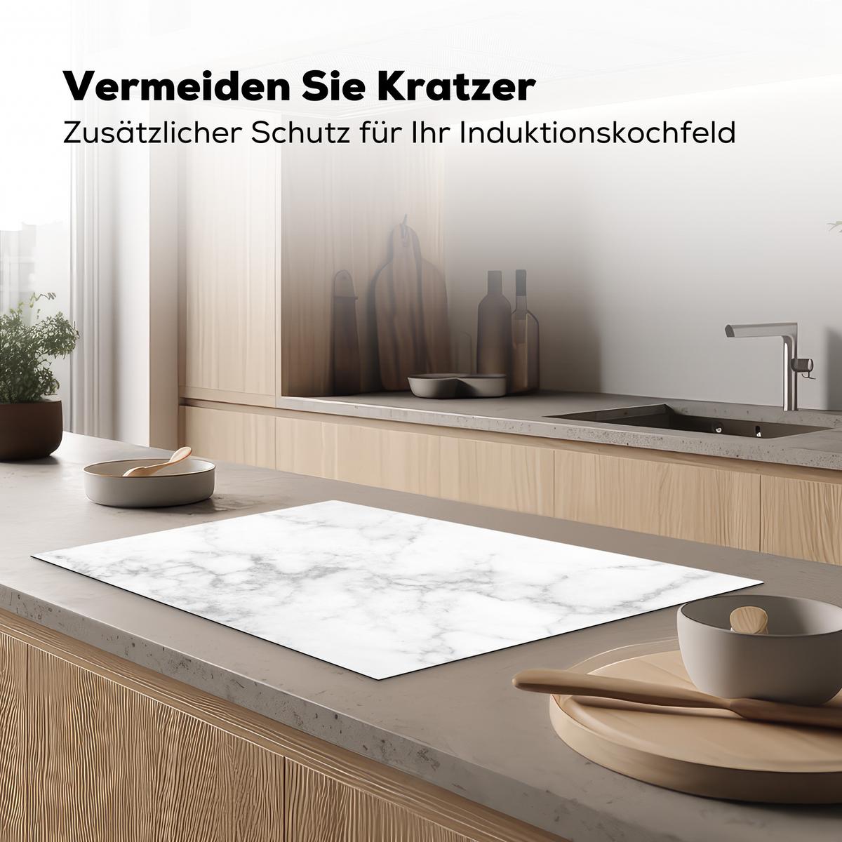HERDABDECKPLATTE Marmor - Grau - Weiß - Strukturierter Marmor Abdeckung Ceranfeld 81.2x52 cm - Weiß, Kunststoff (81.2/52/0.2cm) - MuchoWow