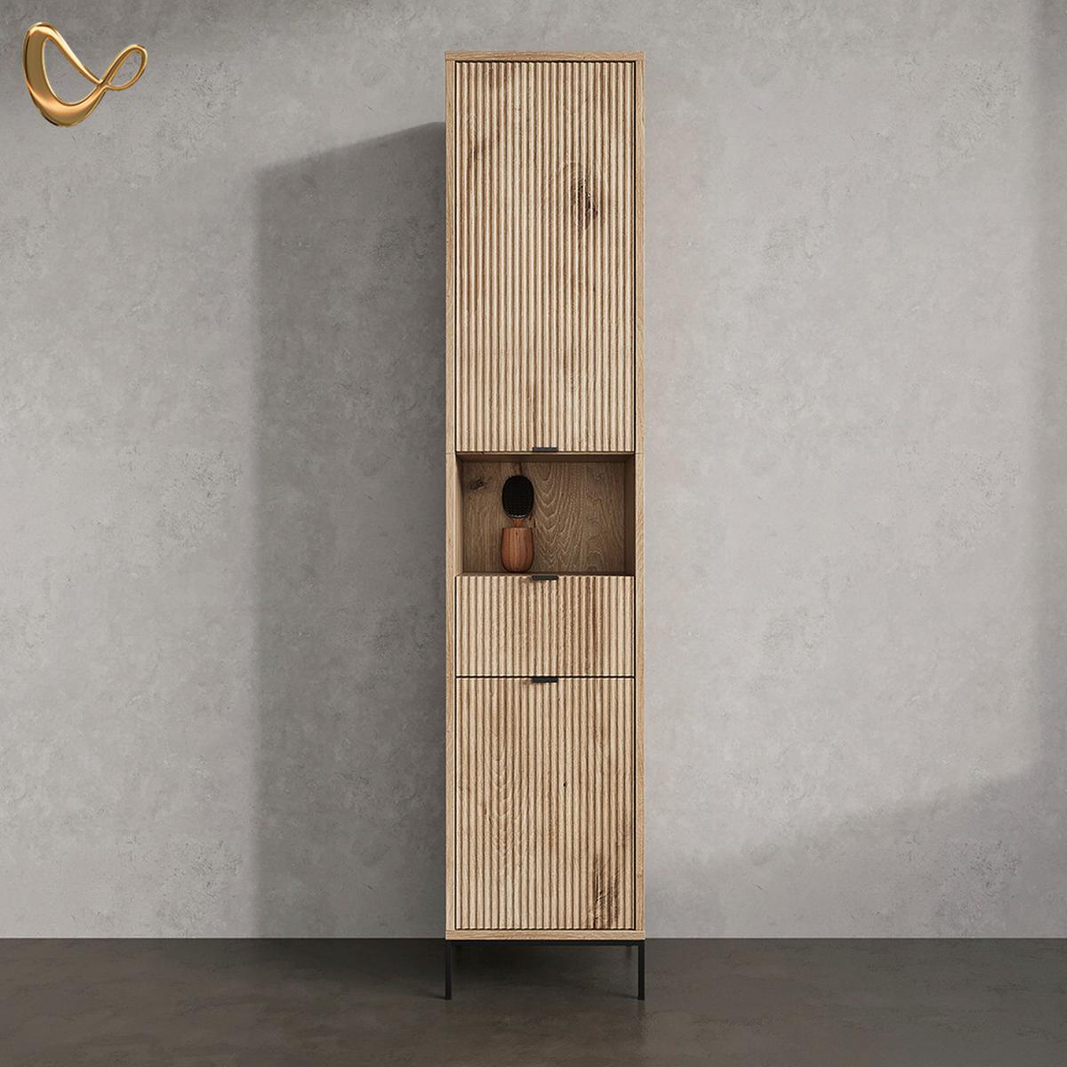 BADSCHRANK ATERNO Viking Oak 40 x 190 cm mit Tür und Schublade - Eichefarben, Holzwerkstoff (40/190/35cm) - Livinity®
